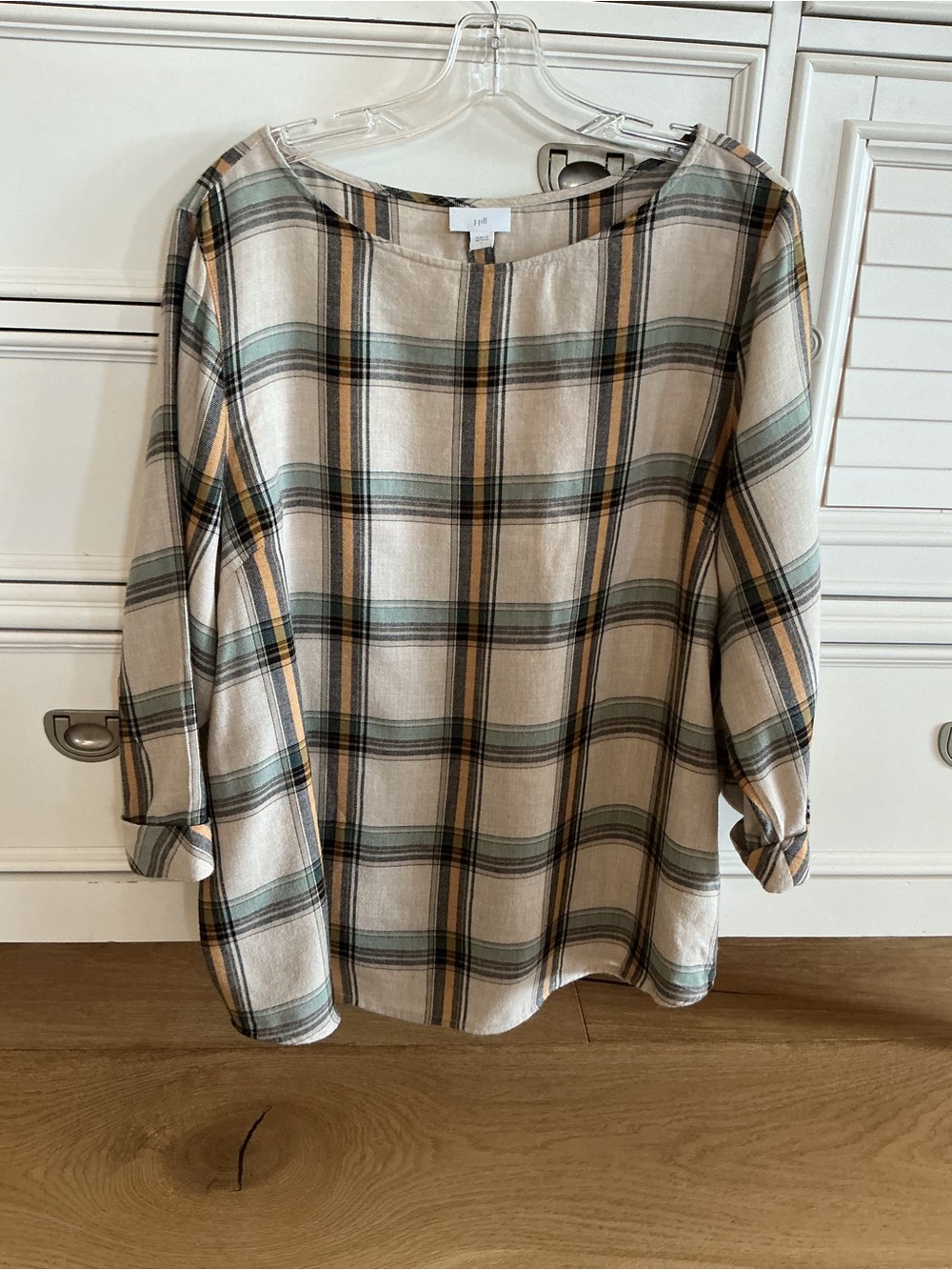 J. Jill Plaid Tunic Top in Cream, Green and gold